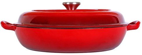 Enameled Cast Iron Covered Casserole-Caribbean (3 Quarts), Red - Utopia Kitchen N4