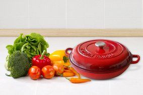 Enameled Cast Iron Covered Casserole-Caribbean (3 Quarts), Red - Utopia Kitchen N5