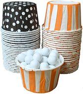 Outside the Box Papers Polka Dot and Striped Candy Nut Cups 48 Pack Orange, Black, White