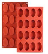 Ozera Silicone Oval Biscuit Chocolate Mold (2 Pack), Cake Baking Mold Muffin Cup, 16-Cavity, Red