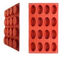 Ozera Silicone Oval Biscuit Chocolate Mold (2 Pack), Cake Baking Mold Muffin Cup, 16-Cavity, Red N2