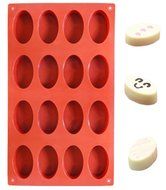 Ozera Silicone Oval Biscuit Chocolate Mold (2 Pack), Cake Baking Mold Muffin Cup, 16-Cavity, Red N3