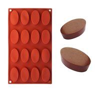 Ozera Silicone Oval Biscuit Chocolate Mold (2 Pack), Cake Baking Mold Muffin Cup, 16-Cavity, Red N4