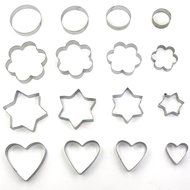 Trasfit Set of 16 Metal Cookie Cutters Set: Stars, Flowers, Round and Hearts Shape (Assorted Sizes)
