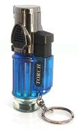 LVLing Adjustable Flam Windproof Triple Jet Flame Torch Refillable Cigar Lighter with Keychain (Blue)