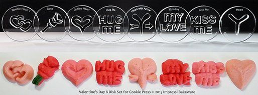 Valentine&#039;s Day 8 Disk Set for Cookie Presses (SIZE M disks for presses that came with METAL disks)