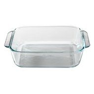 &#8203;Pyrex 8&quot; Square Baking Dish with Blue Plastic Lid, Brownies Pan - Includes Bamboo Hot Pad by Andalus N2