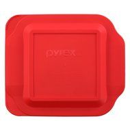&#8203;Pyrex 8&quot; Square Baking Dish with Blue Plastic Lid, Brownies Pan - Includes Bamboo Hot Pad by Andalus N6