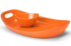 Rachael Ray Serveware 14-Inch Stoneware Serving Platter and Dipper Bowl, Orange