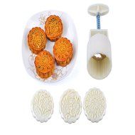 4 Sets Party Moon Cake Mold - 12 PCS - Mid Autumn Festival DIY Decoration Press - 50g/100g - White N2