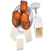 4 Sets Party Moon Cake Mold - 12 PCS - Mid Autumn Festival DIY Decoration Press - 50g/100g - White N3