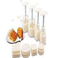 4 Sets Party Moon Cake Mold - 12 PCS - Mid Autumn Festival DIY Decoration Press - 50g/100g - White N4