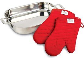 All-Clad 00830 Stainless-Steel Lasagna Pan with 2 Oven Mitts and a Cookbook / Cookware, Silver
