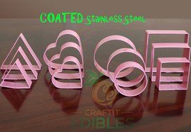 Craftit Edibles, Set of 12- Basic Shapes - Square, Circle, Heart, Triangle, COATED Stainless Steel Cookie Cutters N2