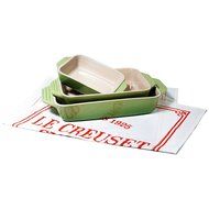 Le Creuset 3 Piece Cherry Stoneware Rectangular Casserole Dish Set with Free Bonus Cuisine Towel N3