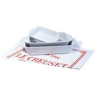 Le Creuset 3 Piece Cherry Stoneware Rectangular Casserole Dish Set with Free Bonus Cuisine Towel N4