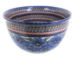 Polish Pottery Blue Art Large Mixing Bowl