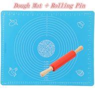Non-stick Silicone Knead Dough Mat Sheet Placemat Pizza Mat 19.6 X 15.75" Blue + Rolling Pin