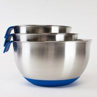 HUJI 3 Piece Stainless Steel Mixing Bowls set with Pouring Spouts &amp; Non-Slip Silicon Base and Handles For Baking...