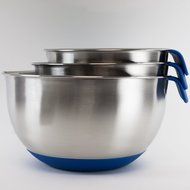 HUJI 3 Piece Stainless Steel Mixing Bowls set with Pouring Spouts &amp; Non-Slip Silicon Base and Handles For Baking... N6