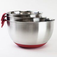 HUJI 3 Piece Stainless Steel Mixing Bowls set with Pouring Spouts &amp; Non-Slip Silicon Base and Handles For Baking... N9