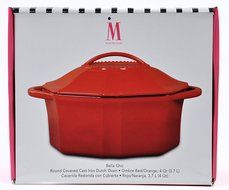 Isaac Mizrahi Bella Chic Round Casserole &amp; Lid Dutch Oven 4-Quart Red/Orange N3