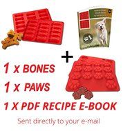 Laminas Dog Paws &amp; Bones Silicone Baking Molds + RECIPE DIGITAL EBOOK, 2 Pack Dogs Paw-Shaped Treats Baked Gelatine...