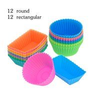 Outus Silicone Cupcake Cups Muffin Liner Baking Molds, Round and Rectangular, 24 Pieces N2
