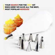 Cake Decorating Tips Set - 10 Stainless Steel Nozzle Kit for Cupcakes, Cookies and Donuts - 3 Reusable 9" Pastry...