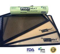 Premium Silicone Baking Mat (2) PLUS Grill Mesh for Healthy Cooking from The PhatMat- Half Sheet Mat