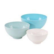 Sweet Creations 3-Piece Mixing Bowl Set, White and Turquoise