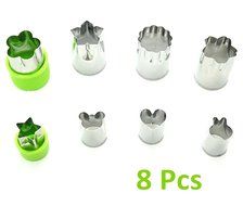 YEME 8 Pcs Food Grade Stainless Steel Vegetable Fruit Biscuit Cutter Mold Tool with Flower and Cartoon Shape-Green