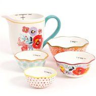 The Pioneer Woman Flea Market 5-Piece Prep Set, 4-Piece Measuring Bowls with 4-cup Measuring Cup N5
