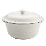 Cake Boss Icing Serveware 2-1/2-Quart Stoneware Covered Round Casserole, White