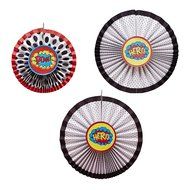 Ginger Ray Comic Superhero Pow Party Hanging Pinwheel Decoration Bunting (3 Pack), Mixed
