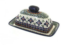 Polish Pottery Mosaic Flower Butter Dish