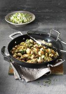 Le Creuset Forged Hard-Anodized 12-Inch Nonstick Shallow Casserole/Braiser with Glass Lid N6