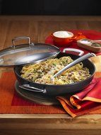Le Creuset Forged Hard-Anodized 12-Inch Nonstick Shallow Casserole/Braiser with Glass Lid N7