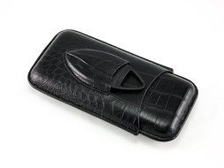 Skyway Crocodile Cigar Case Holder with Cigar Cutter - Black