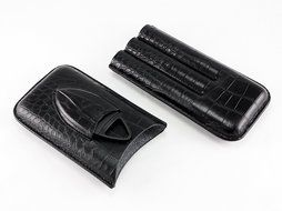 Skyway Crocodile Cigar Case Holder with Cigar Cutter - Black N2