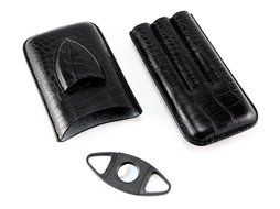 Skyway Crocodile Cigar Case Holder with Cigar Cutter - Black N4