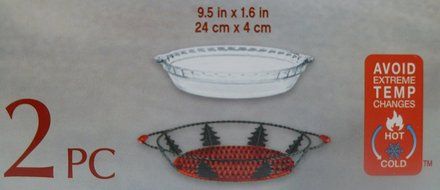 Pyrex 9.5&quot; Pie Plate Limited Edition 2 pc Christmas Serveware Set - pie dish &amp; metal &amp; wicker server evergreen... N2