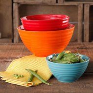 The Pioneer Woman 3 pc Ceramic Mixing Bowl Set (Flea Market (Orange/Red/Teal))