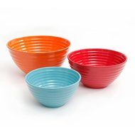 The Pioneer Woman 3 pc Ceramic Mixing Bowl Set (Flea Market (Orange/Red/Teal)) N2