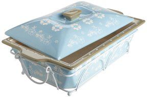 DII Crystal Blue Vintage Flower Ceramic Baker with Lid