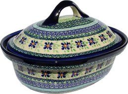 Polish Pottery Oval Casserole Dish From Zaklady Ceramiczne Boleslawiec #1158-du121 Unikat Pattern, Height: 7.6...