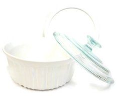 French White 1.5 Quart Round Bundle: Round Casserole with Glass Lid and Plastic Lid