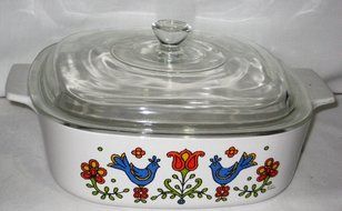 Vintage Corning Blue Bird Friendship 2 Quart Square Casserole w/ Lid