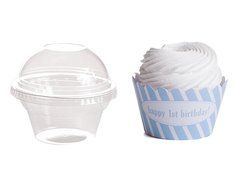 Dress My Cupcake Personalized Favor Dome Containers with Wrappers DIY Kit, Striped, Happy 1st Birthday, Boy, Set...