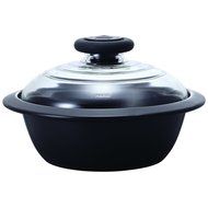 HARIO MNI-225B Glass Lid Earthenware Pot, 2000ml, Black